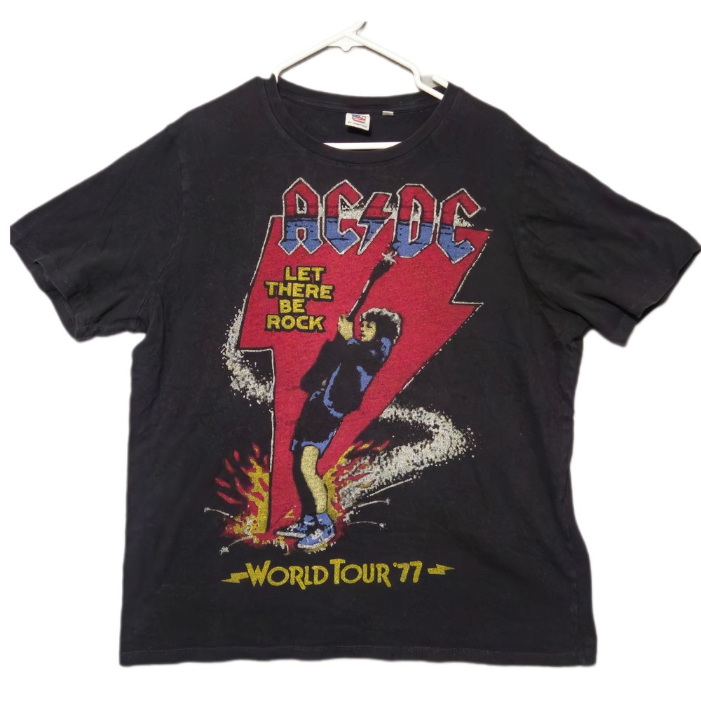 Junk Food AC/DC Let There Be Rock World Tour 77 Graphic Tee XXL Black Cotton